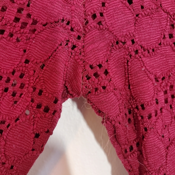 Burgundy Lace Sheer Long Sleeve Top Size S (Fits like XS) - Picture 3 of 4